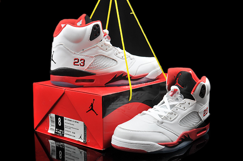 Air Jordan 5 Mens Shoes White/Red Online